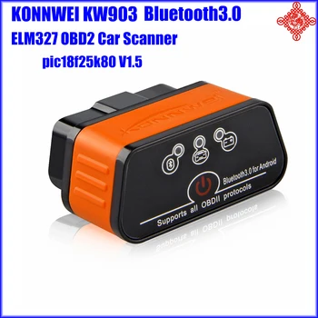 KONNWEI KW903 ELM327 OBD2 Araba Tarayıcı Bluetooth 3.0 Uyumlu elm327 V1. 5 pıc18f25k80 Çip Otomotiv Araç Teşhis Araçları